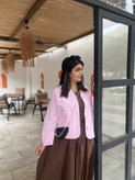 کالکشن ترند تابستان صورتی پودری مدل کت و دامن جنس لینن ایتالیایی سایز فری